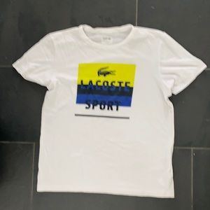 Men’s Lacoste white tshirt size large. Fair condition